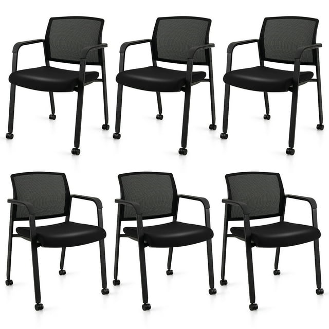 Gymax Ensemble de 6 Chaises de Bureau pour Conférence, Chaises Empilables en Maille pour Réception d'Invités avec Roulettes