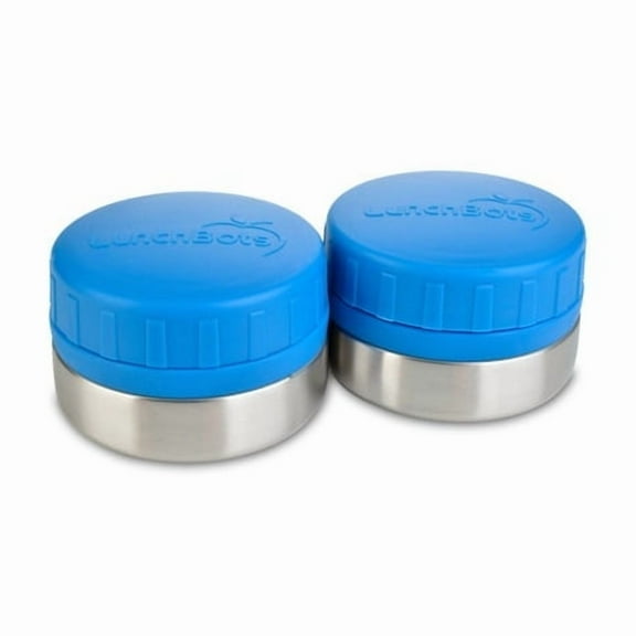 LunchBots Rounds Leak Proof 4 oz. Stainless Snack Container Jar, Set of 2, Blue Lid