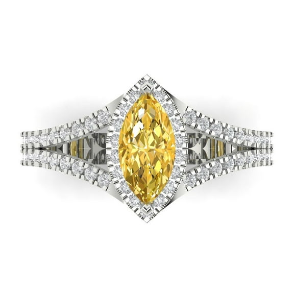 Halo Engagement Ring for Women - 1.2ct Natural Citrine in 18K White Gold Promise Ring