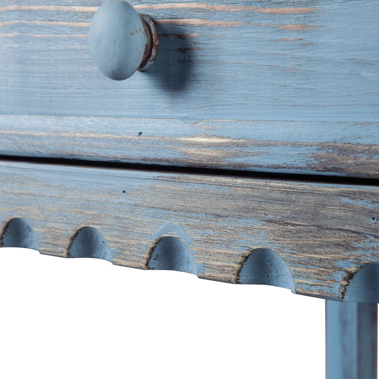 Rústica Cabaña Mesa Auxiliar Con 1 Cajón Y 1 Estante, Azul A Antique Blue | Envío Gratis