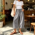 thumbnail image 5 of QSAWXQZ Womens Barrel Leg Capri Pants Drawstring Waist Pockets Cotton Linen Summer Casual Trousers 3XL, 5 of 9