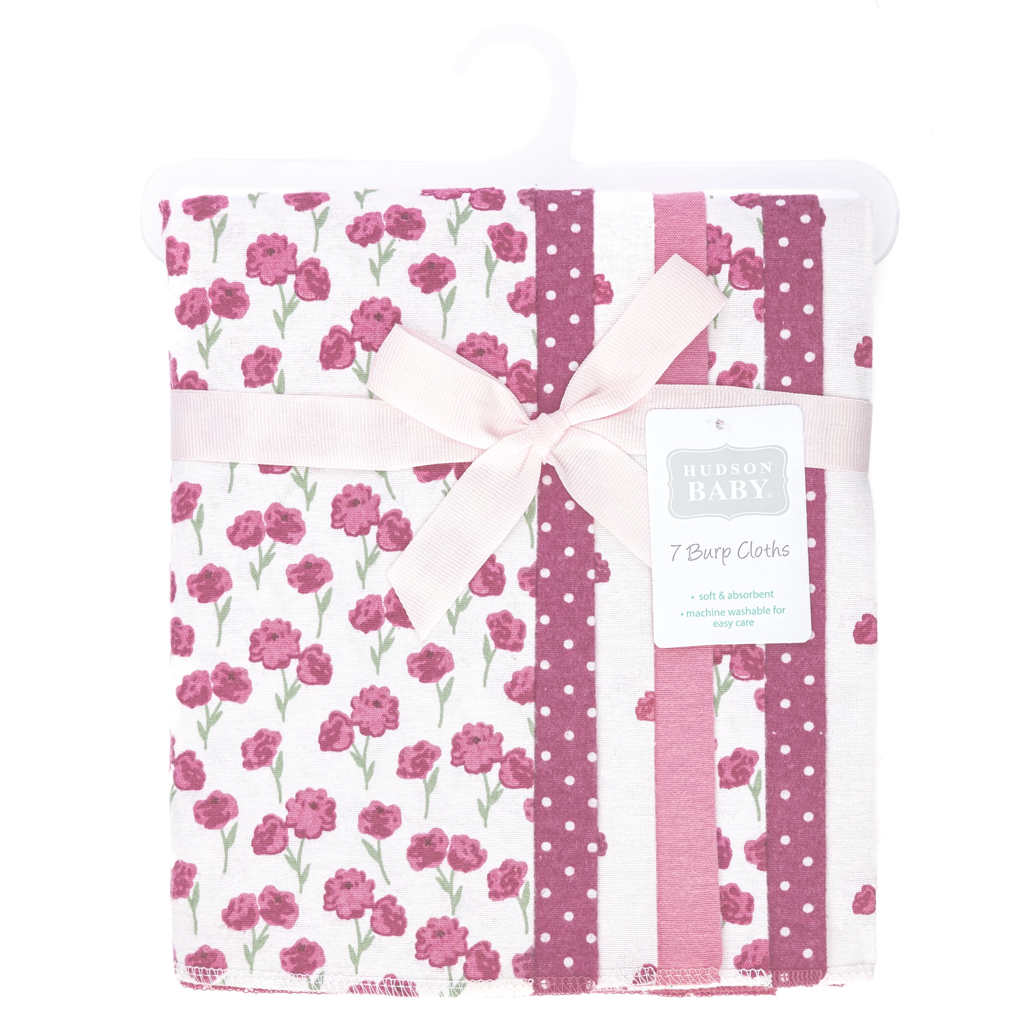 Hudson Baby Girl Cotton Polyester Flannel Burp Cloths 7-Pack, Wild Rose Floral, One Size
