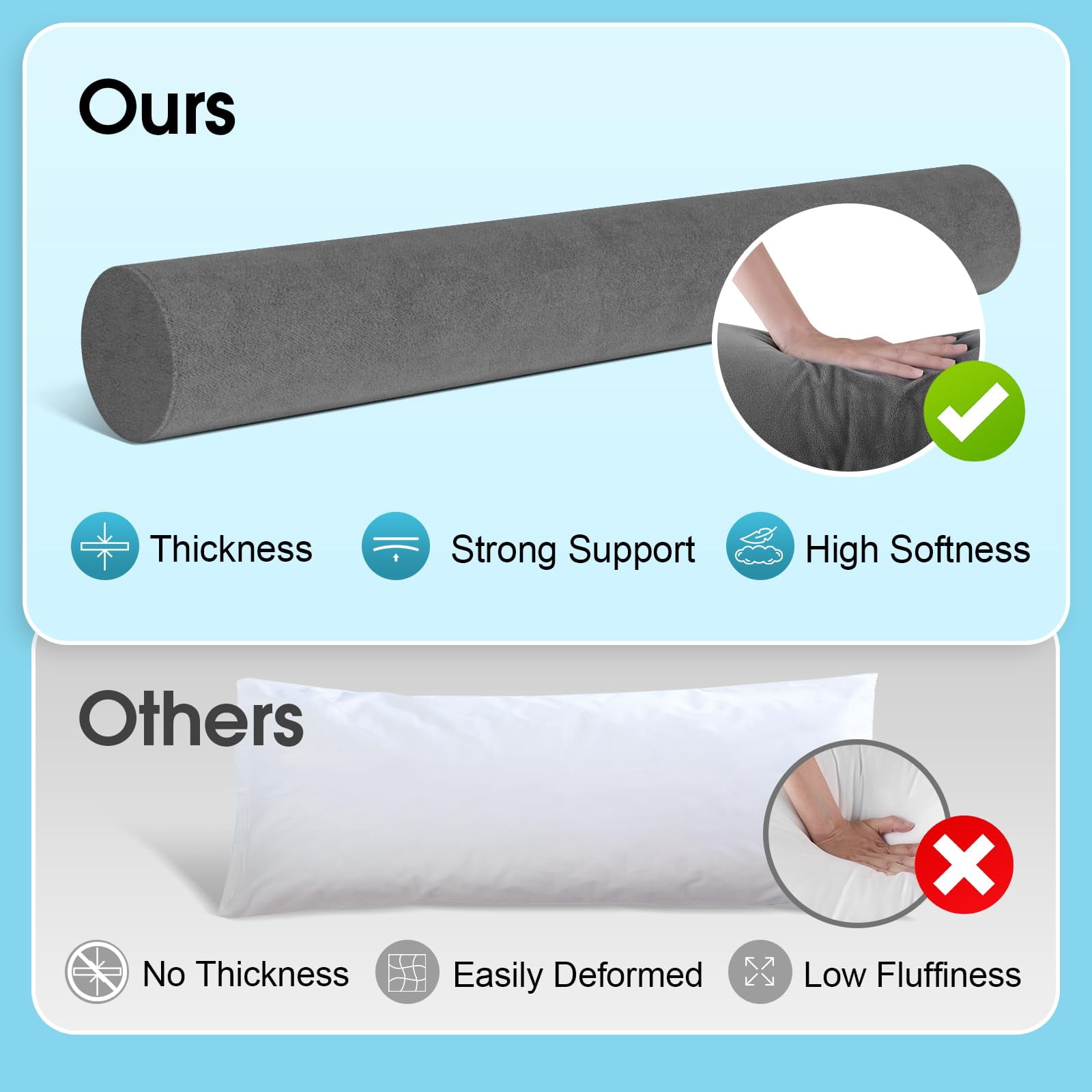 Memory Foam Body Pillow for Bed, Long & Big Full Body Pillows for Adults, Multifunctional Bolster Pillows with Removable & Washable Velvet Cover, Cylindrical Side Pillow (35.43"*7.9")