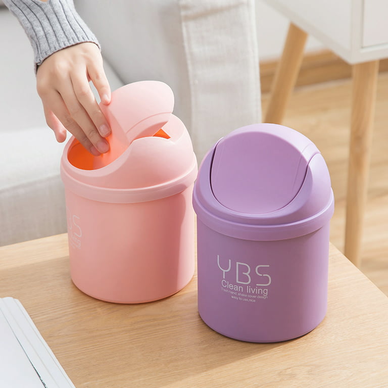 Walbest Desktop Mini Cute Trash Can with Swing Lid, Space Saving PP Plastic  Cylindrical Tiny Garbage Can, Size: 6.69 x 5.12