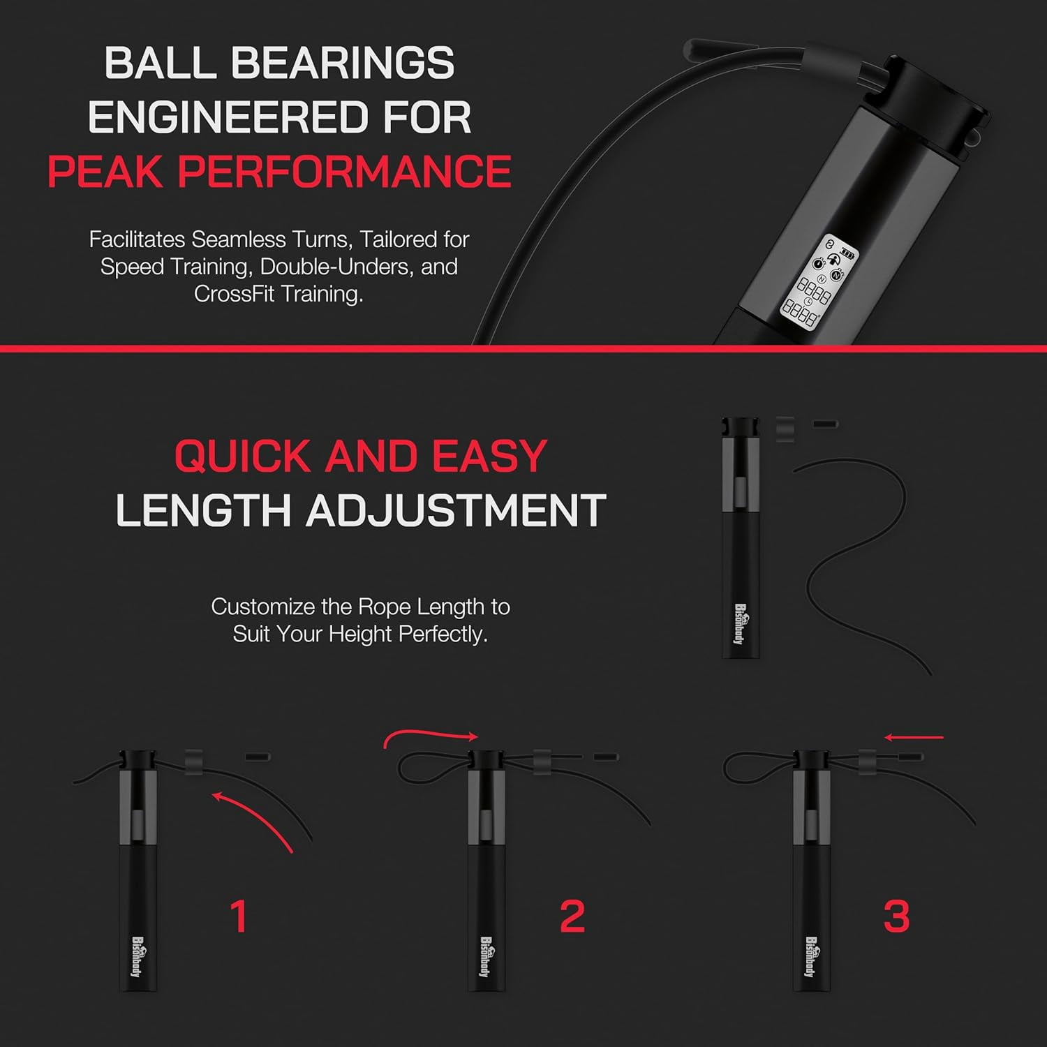 Bisonbody Smart Jump Rope Fitness Skipping Rope with App â 2 Function Modes â Classic 3m Rope & Ropeless Shortballs â Bluetooth Skipping Rope with Fitdays+ App for Seamless Progress Tracking