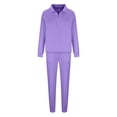 thumbnail image 4 of Hooded Athletic Tracksuit Jogging Suit Set Women Tracksuit 2 Piece Quarter Zip Sweatsuit Workout Plaid Jacquard Jogging Suit Set Long Sleeve Athletic Suit Sports Suit - Purple, 4 of 5