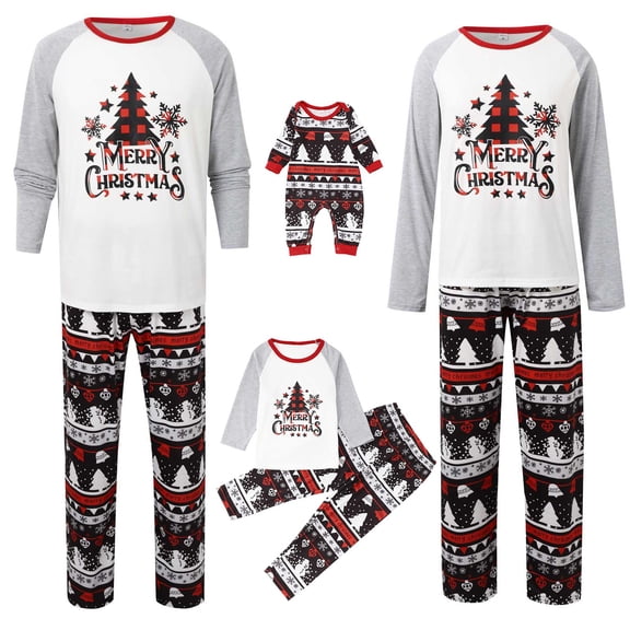 2026 Family Christmas Tree Pajamas Matching Sets Letter Print Long Sleeve Couple Pjs Xmas Holiday Sleepwear Pant Sets