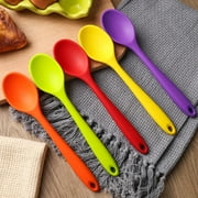 OFEFE 5 Pcs Small Different Colors Silicone Spoons, 8Inch Heat Resistant Nonstick Kitchen Silicone Tea Spoons for Cooking & Baking & Stirring