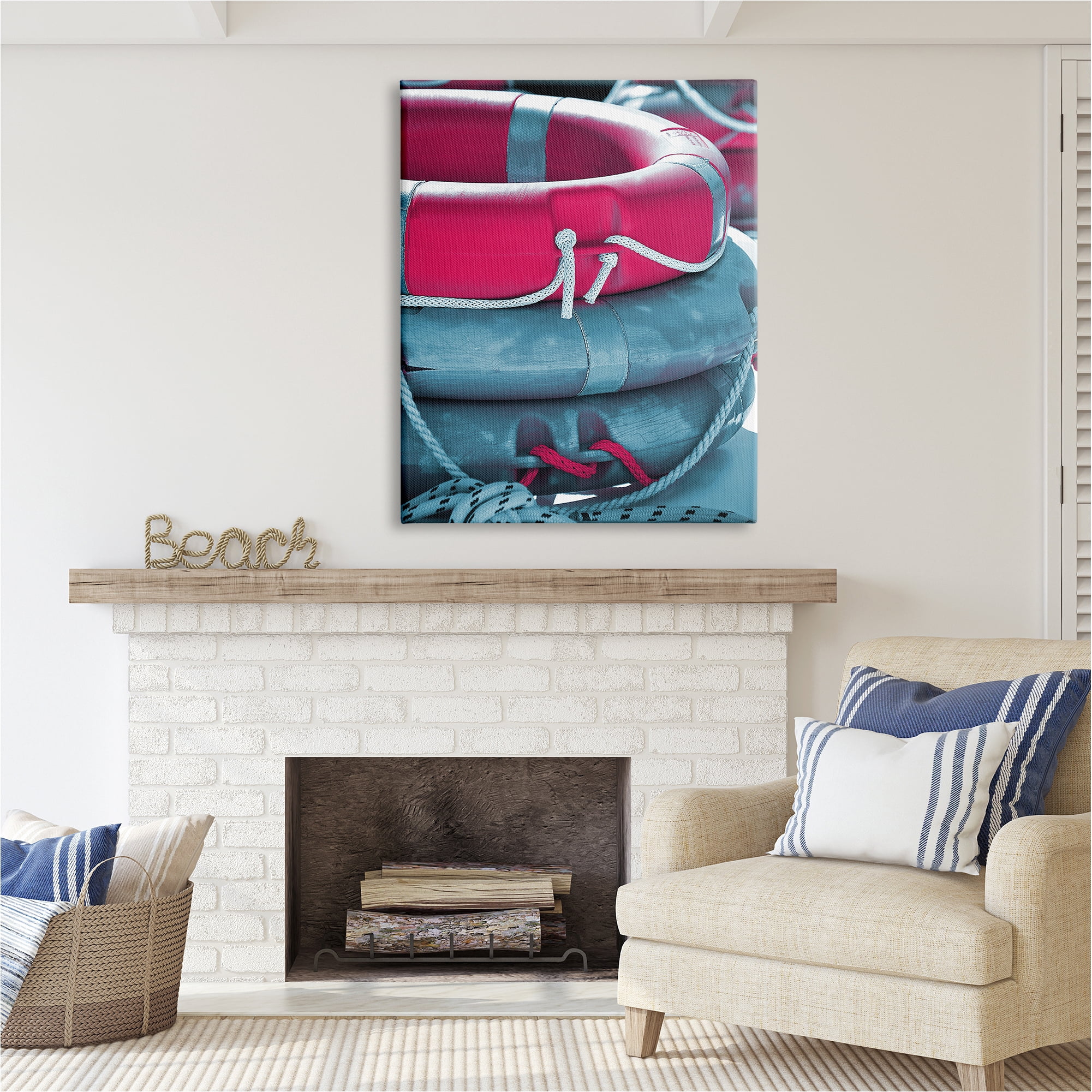 Stupell Industries Nautical Life Buoys Nature Photography Gallery Wrapped Canvas Art Print Wall Art, 36 x 48