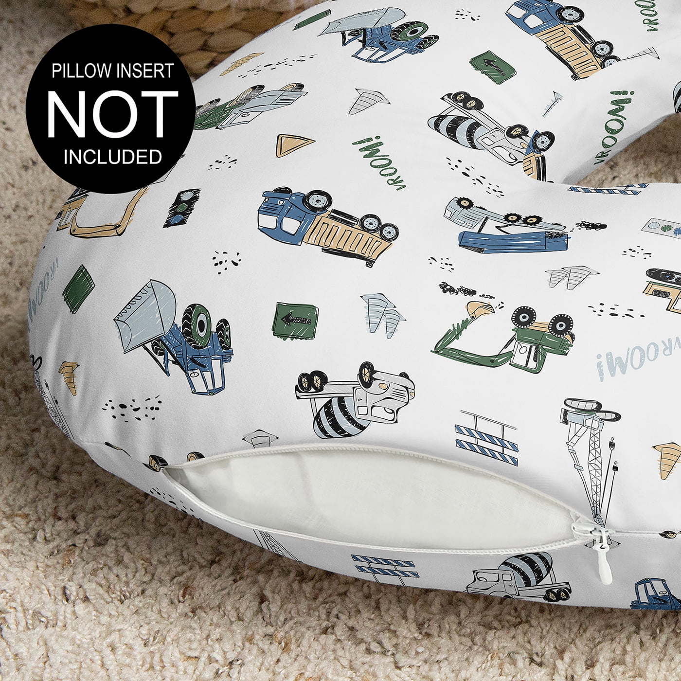 Sweet Jojo Designs Construction Truck Green Blue and White Nursing Pillow Cover Case (Pillow Not Included) (Pillow NOT Included)