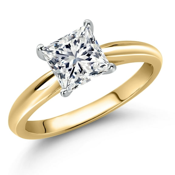 Gem Stone King 10K Two Tone Gold IGI Certified Lab Grown Diamond Solitaire Engagement Ring for Women | Princess Cut 1.00 Cttw | E-F Color | VS1-VS2 Clarity | Size 9