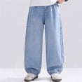 thumbnail image 2 of CONROSES Boys Casual Jeans Wide Leg Baggy Jeans for Child Solid Y2K Elastic Waist Cozy Streetwear Denim Trousers with Pockets, 2 of 9