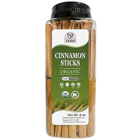 52USA Organic Cinnamon Sticks 8 oz – Whole Ceylon Cinnamon for Baking, Chai Tea & Coffee, Non-GMO