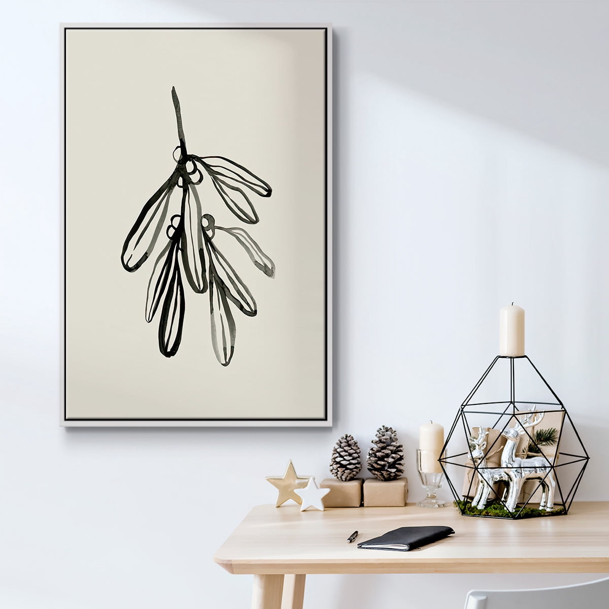 Mistletoe Sketch I - Framed Gallery Wrapped Holiday Canvas - 17 x 25 - White Frame