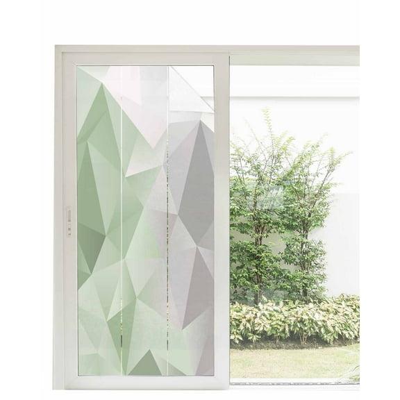 Window Privacy Film, Sage Green Grey Ombre UV Sun Blocking Window Tint Film Heat Control One Way Blackout Window Film, Geometric Gradient Marble Color Block Non Adhesive Static Cling 35.4x78.7 In