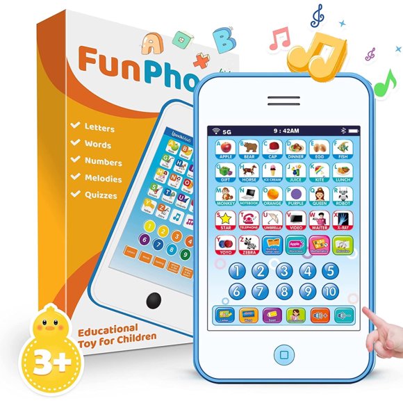 YOPTOP Kids Phone, Learning Pad with 6 Mode to Learn Letters, Numbers, Music & Words, Learning Educational Toys Baby Cell Phone Toy for 3 Year Old and Up,Birthday Christmas Gifts,Blue