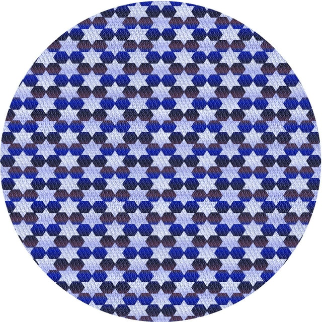 Ahgly Company Machine Washable Indoor Round Transitional Denim Dark Blue Area Rugs, 4' Round