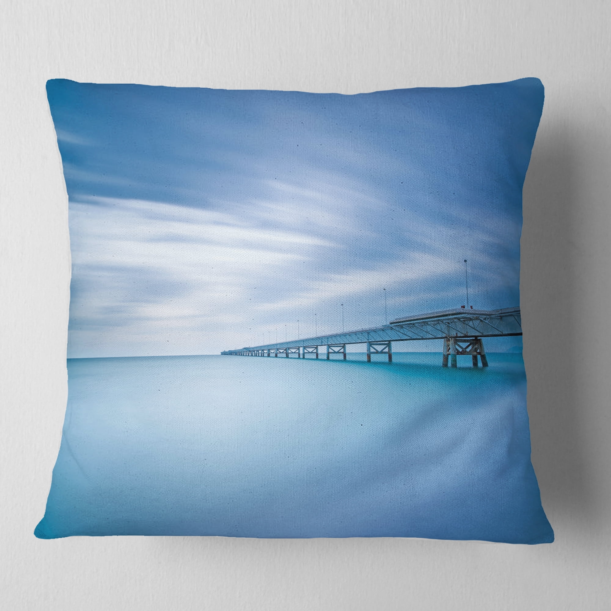 Designart Industrial Pier in the Sea - Seascape Throw Pillow - 16x16
