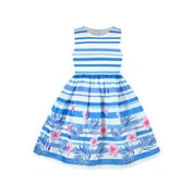 Girls Dress Blue Floral Striped Summer Sundress Sleeveless Casual 4-5 Years