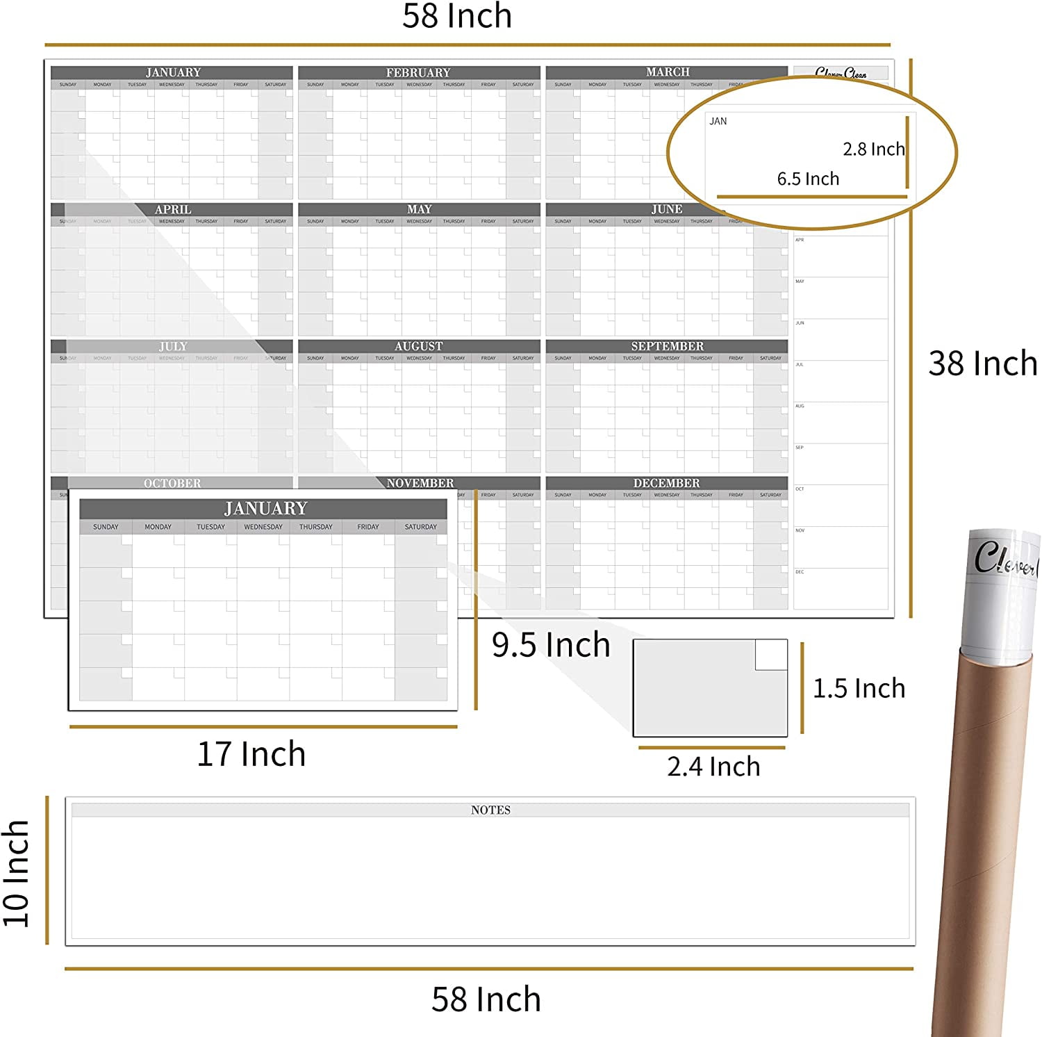 Large Dry Erase Wall Calendar - 48 x 74 - Undated Blank 2021 Reusable  Yearly Calendar - Giant Whiteboard Year Poster - Laminated Office Jumbo 12