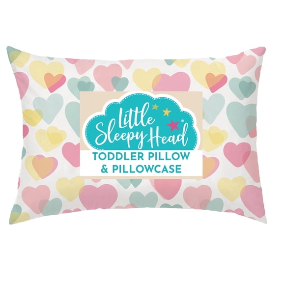 Little Sleepy Head Toddler Pillow with Pillowcase (Hearts) Best Pillow for Kids! 13x18"