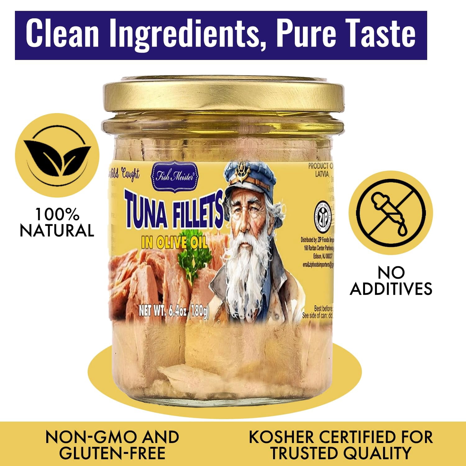 Fish Meister Tuna Fish in Premium Olive Oil - Tunas in Jar Rich with Omega-3 & Packed in Glass Jar for Freshness - Yellowfin Tuna Ready to Eat for Healthy Meals & Snacking Anytime - 2 Pack