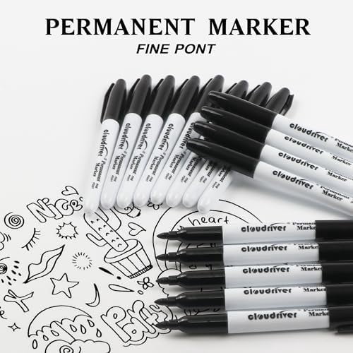 Black Permanent Markers Fine Tip, 60 Packs Permanent Markers Bulk, Quick Drying & Fade Resistant, Permanent Marker Set Works on Plastic,Wood,Stone,Metal and Glass for Doodling, Marking$$Office