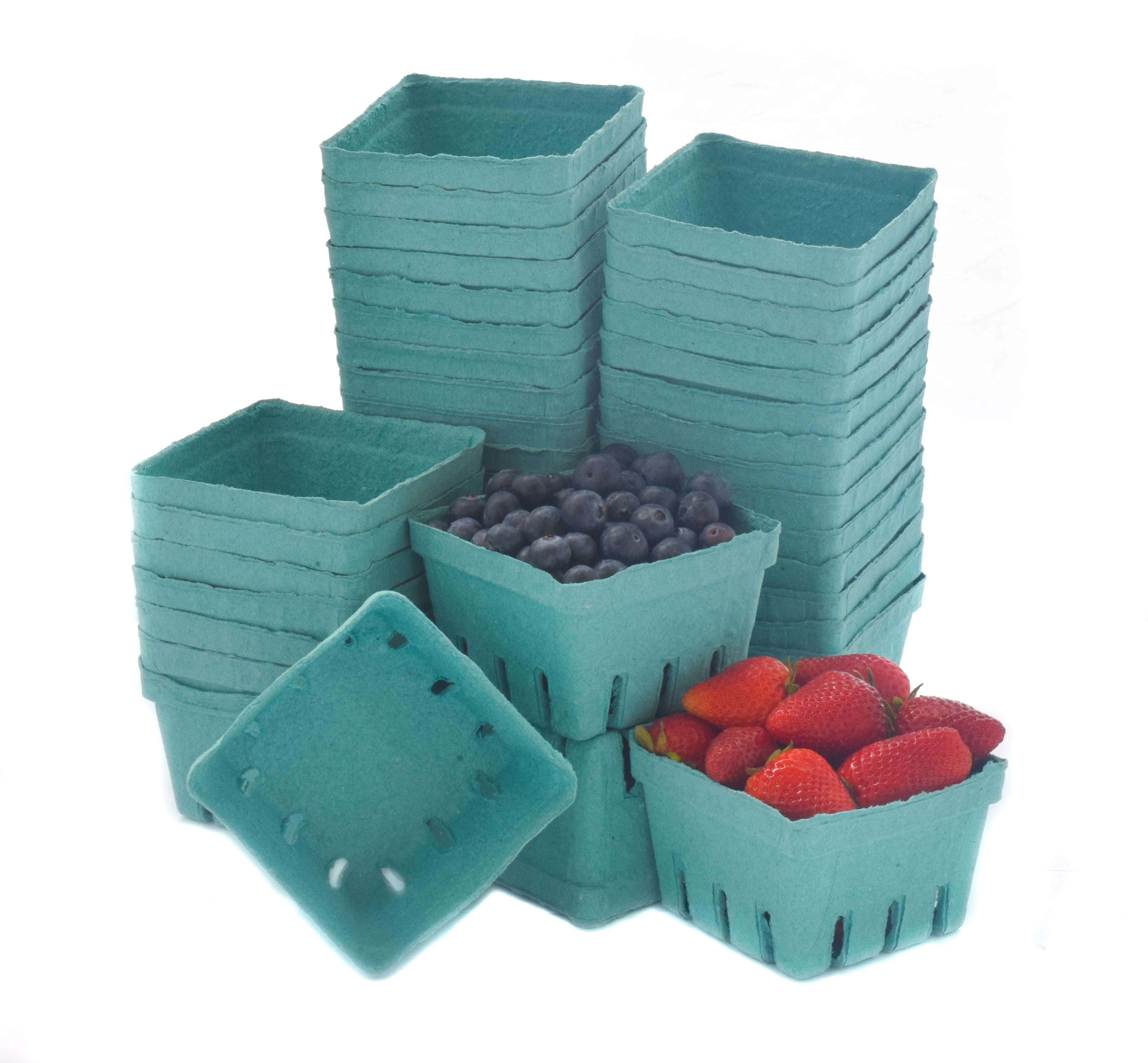 Pint Green Molded Pulp Fiber Berry / Produce Basket 40 Pieces