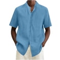 thumbnail image 2 of Xdegoge Linen Short Sleeve Shirts for Men Casual Boho Mock Neck Top Loose Breathable Lightweight Button Down Shirt Summer Work Loung Dailywear, 2 of 5