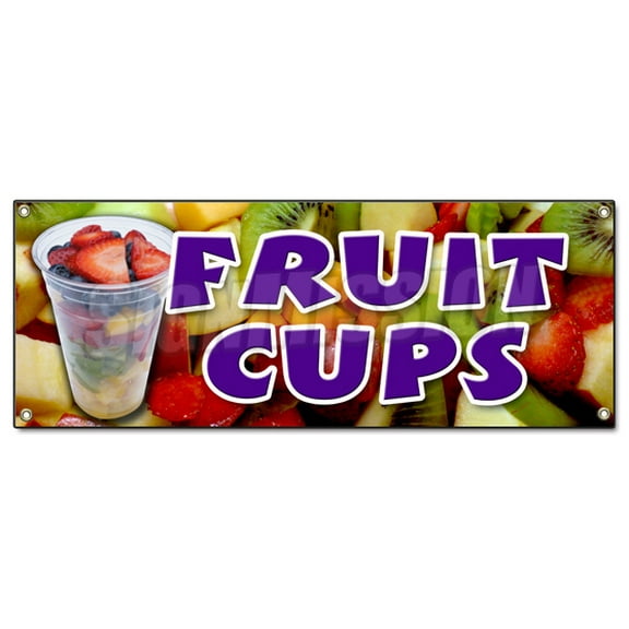 FRUIT CUPS BANNER SIGN peaches pineapple orange fruit cocktial salad syrup berry