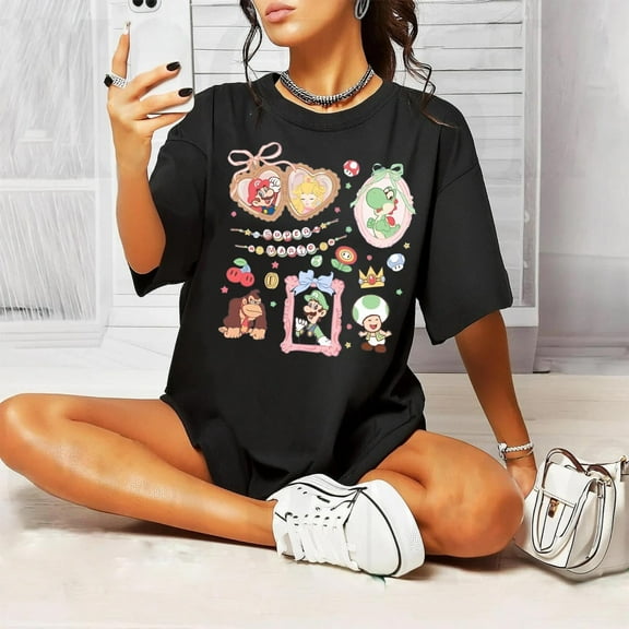 Retro Coquette Bows Super Mario T-shirt, Comfort Colors Shirt, Family Party Matching Tee