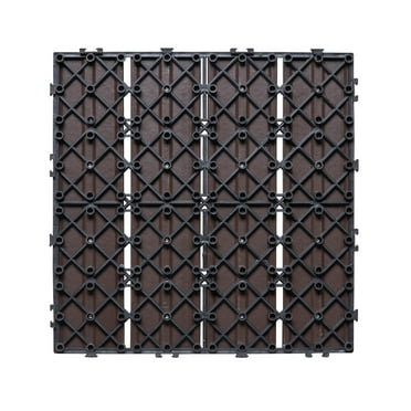 KFFKFF Click-Together Deck Tiles, Plastic Wood, Set of 27, 12"x12" Covering 27 sq. ft, Resilient Outdoor Flooring for All Climates, Ideal for Patio, Porch, Poolside, Balcony, and Backyard
