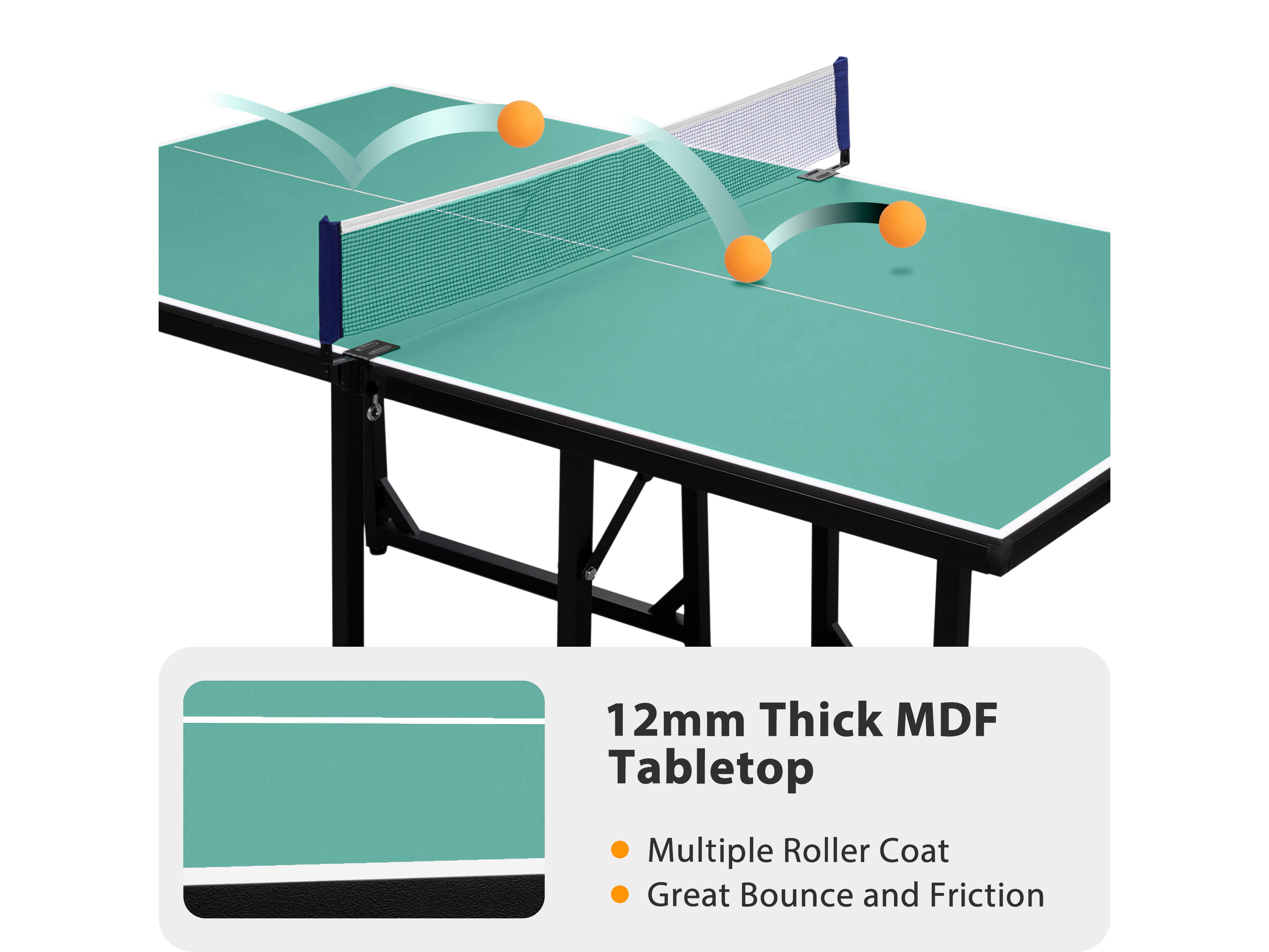 Ubon Midsize Foldable Ping Pong Table Durable Multi-Use Free Standing Table Tennis Table with Net Space Saver Adjustable Height Tennis Table Set for Indoor Use 