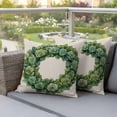 thumbnail image 4 of Spring Green Rose Wreath Pillow Covers 2 Pack Vintage Watercolor Green Floral Leaf Linen Pillowcase Waterproof Outdoor Throw Pillow Cover for Patio Garden Square Cushion 20”x20”, 4 of 9