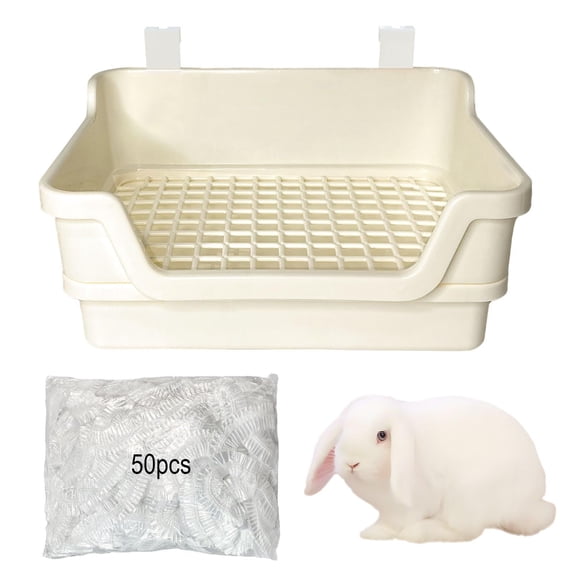 Large Rabbit Litter Box, Small Animal Potty Trainer Rabbit Toilet Training Litter Pan with 50 Pcs Film Liner for Adult Rabbits Guinea Pigs Chinchilla Ferret Hamster (White)
