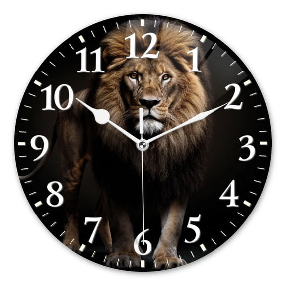 Non-Ticking Silent Wall Clocks Battery Operated Personalized Decor Clock for Living Room,Bedroom-Majestic Full-Body Portrait Of Lion(10inch)