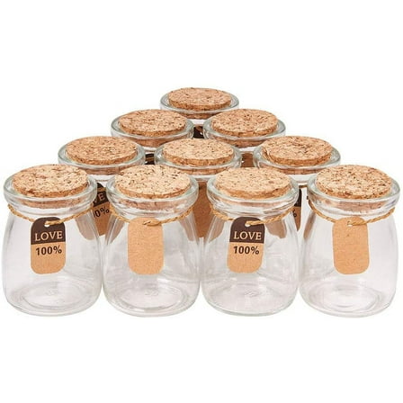 10 Pack Glass Wedding Party Favor Jars with Cork Lids Label Tags and String for Candy Spices Seashell Collection Candle Making and More diy Clear