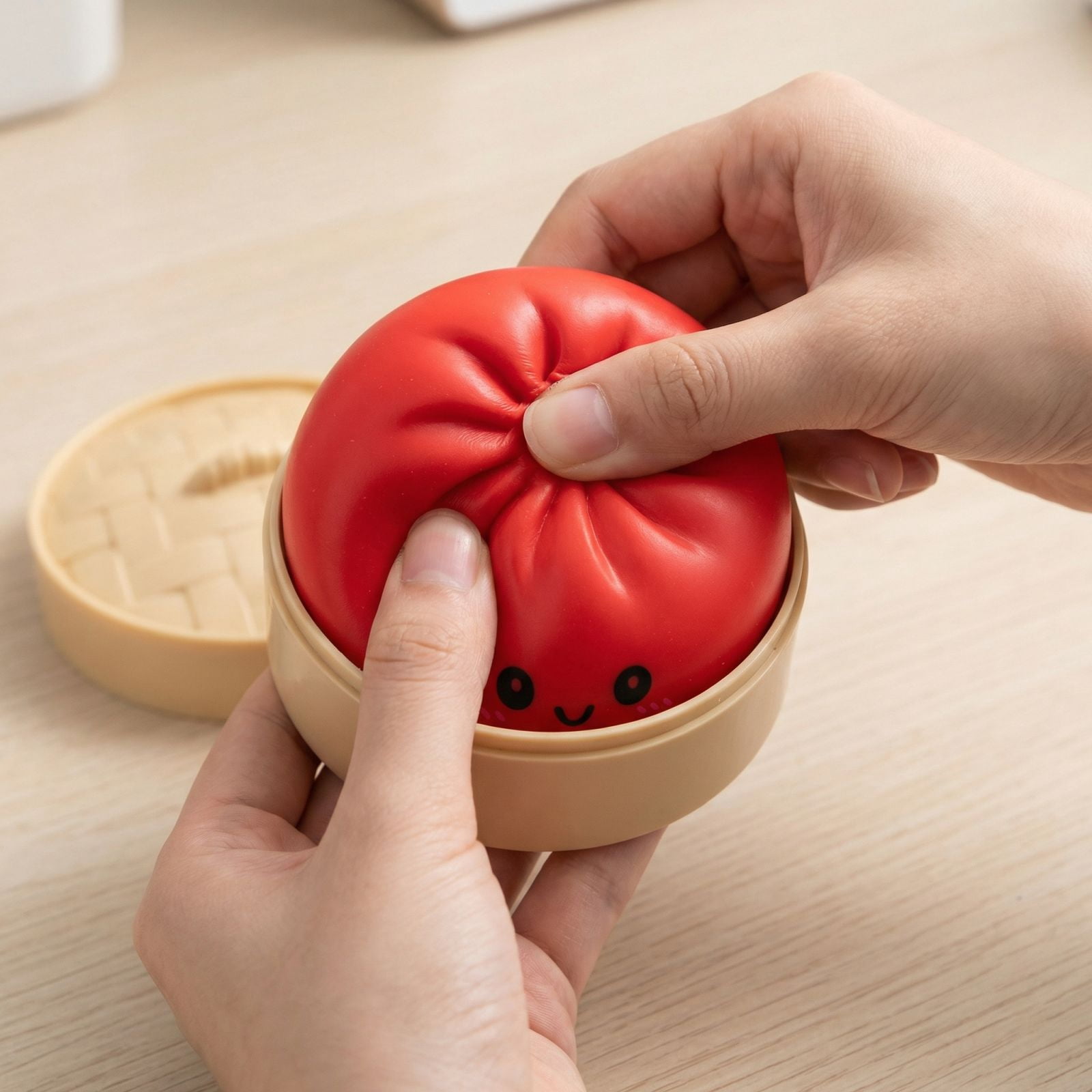 Cute Squishy Dumpling Large with Steamer, Squishy Dumpling Doll with Cute Expressions, Silicone Bun Sensory Fidget Dolls, Hand Pinching Decompression Dolls