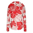 thumbnail image 5 of UPF 50+ Sun Protection Hoodie for Women - Tropical Floral Print Long Sleeve Zip Up Jacket with Thumbholes & Pockets, Lightweight Active Rash Guard Red L, 5 of 6