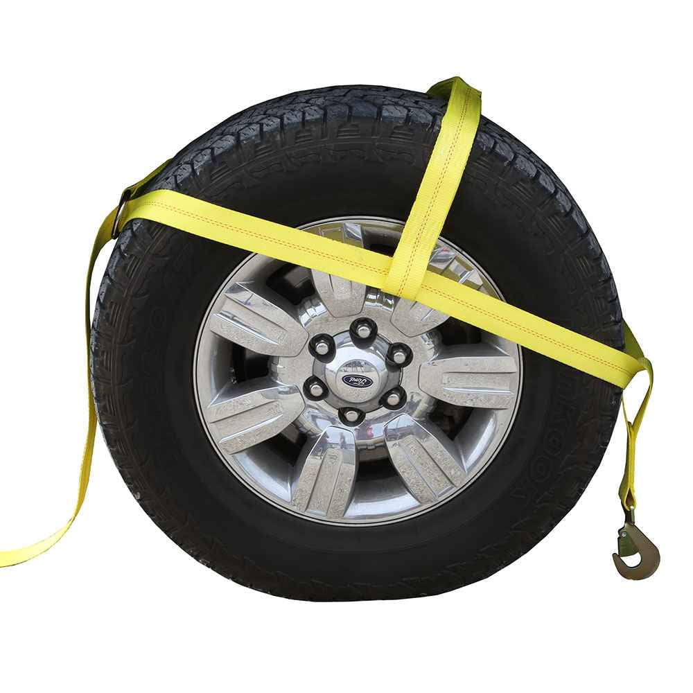 Yellow Adjustable Tow Dolly Strap with 2” Top Strap and Twisted Snap