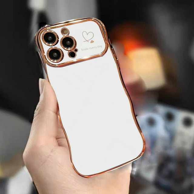 Klonfd Electroplated Large Wave Mobile Phone Case Side LoveFall Protective Cover Suitable For15Promax Mobile Phone Case