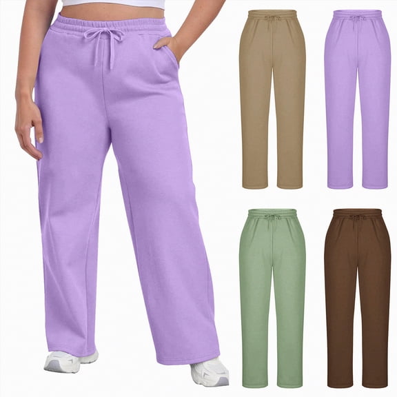vigerkar Plus Size Baggy Sweatpants for Women with Pockets Warm Wide Leg Lounge Long Joggers Pants (Purple, XXL)