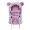 thumbnail image 2 of dgysar Kids All-in-One Fleece-Lined Balaclava with Bear ears, Windproof Face Mask Hood with Integrated Scarf, Full Head & Neck Coverage for Skiing, Snow Play, and Winter Sports. Purple, 2 of 3