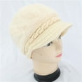 thumbnail image 3 of Slouchy Beanie Cap with Visor Warm Fleece Lined Knit Hat Caps for Women Wool Snow Ski Caps Knitted Chunky Soft Slouchy Cap with Visor Brim Beanie Cap Warm Knit Visor Hat Warm Ski Skull Cap Beige, 3 of 4
