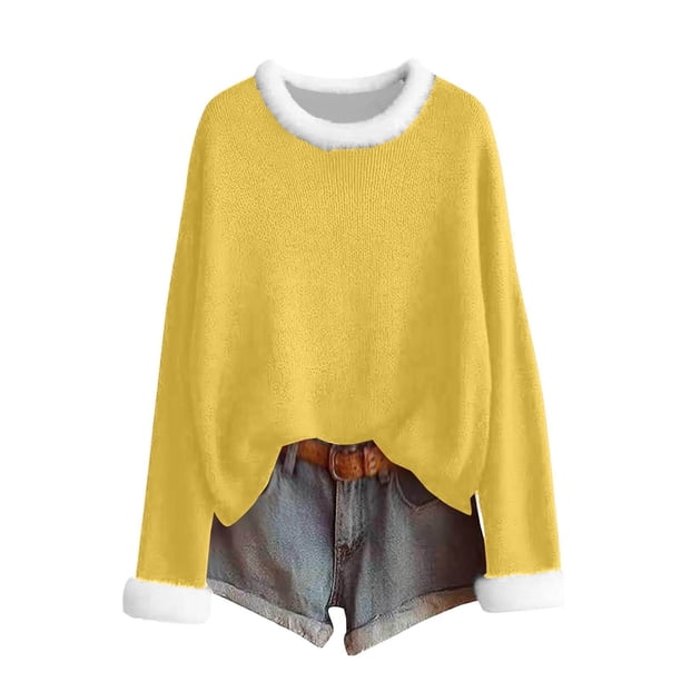 MHFRRA Camiseta Festiva de Manga Larga con Cuello y Estampado Festivo, Cómoda y Acogedora. Amarillo