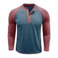 thumbnail image 4 of Zylanna Men's Long Sleeve T-Shirts, Loose Color Block Patching Crew Neck Homewear Casual Tops for Men Blue, 4 of 6