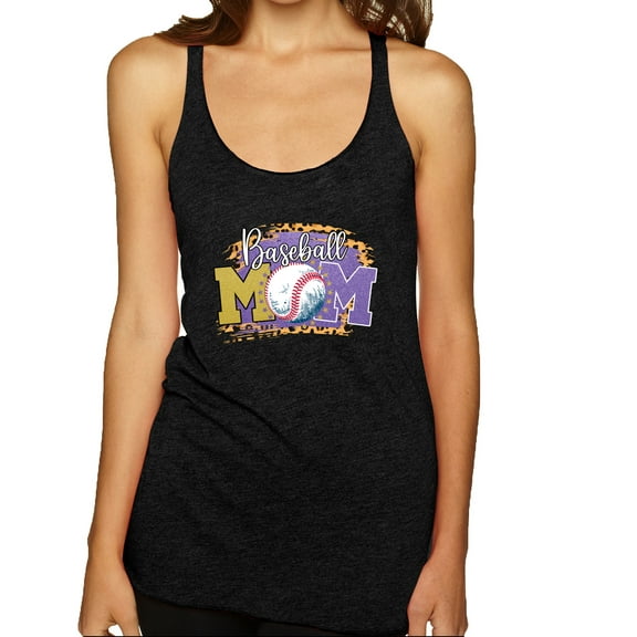 Baseball Mom Cheetah Glitter Sports Tri-Blend Racerback Tank Top, Vintage Black, Large