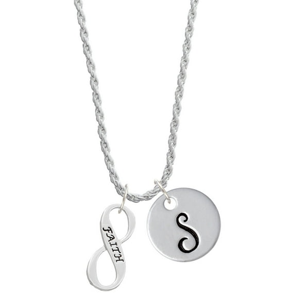 Delight Jewelry Silvertone Faith Infinity Sign Silvertone Script Initial Disc - S - Charm Necklace, 20"+3"