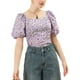 thumbnail image 1 of INSPIRAR CHIC Blusa Floral para Mujeres Cuello Cuadrado con Escote en Corazón Manga Abullonada Espalda Fruncida Top Casual Morado L, 1 of 6