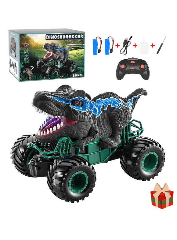 Shetinar 2.4G Remote Control Hot Wheel Monster Truck, Dinosaur Toy Car for Kids Boys , Doll with Light Sound and Spray Function, Christmas Gift for Kids.